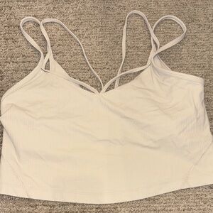 Cream Strappy Lululemon tank cropped with built in bra
